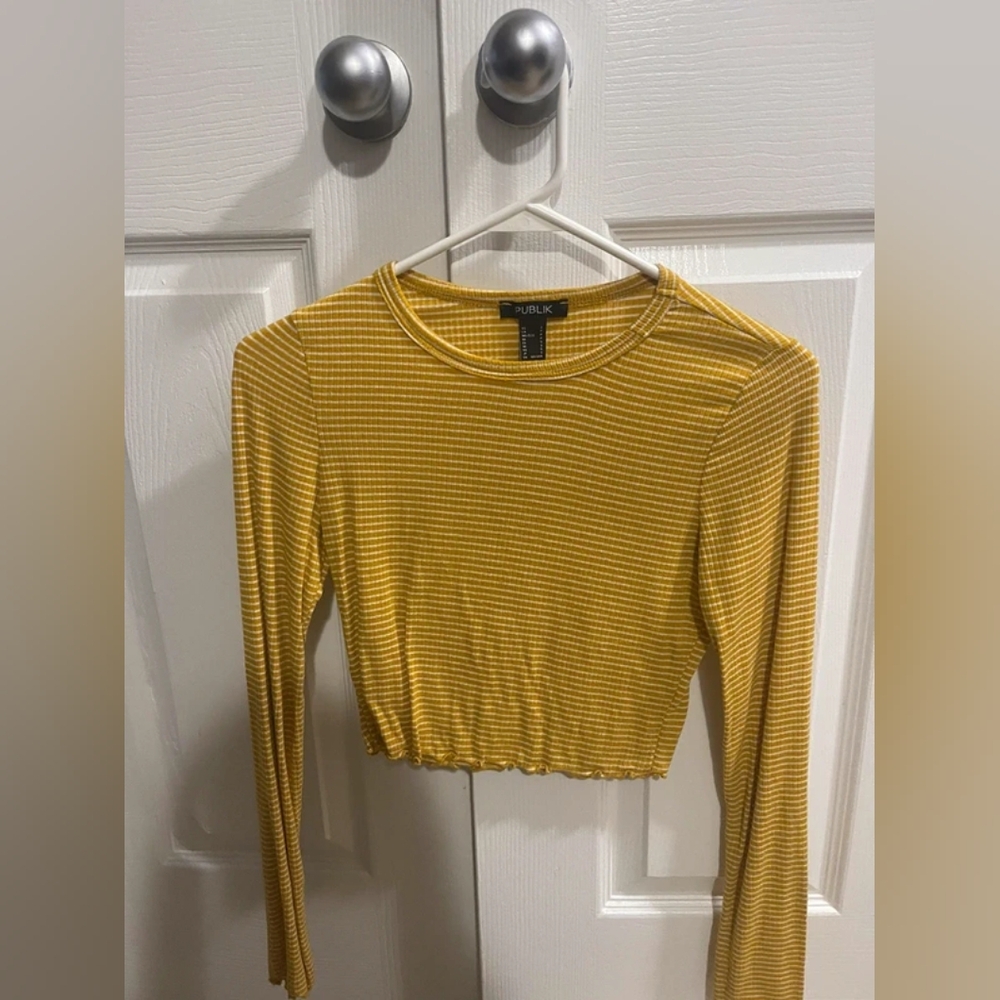 Mustard Long Sleeve Cropped Blouse